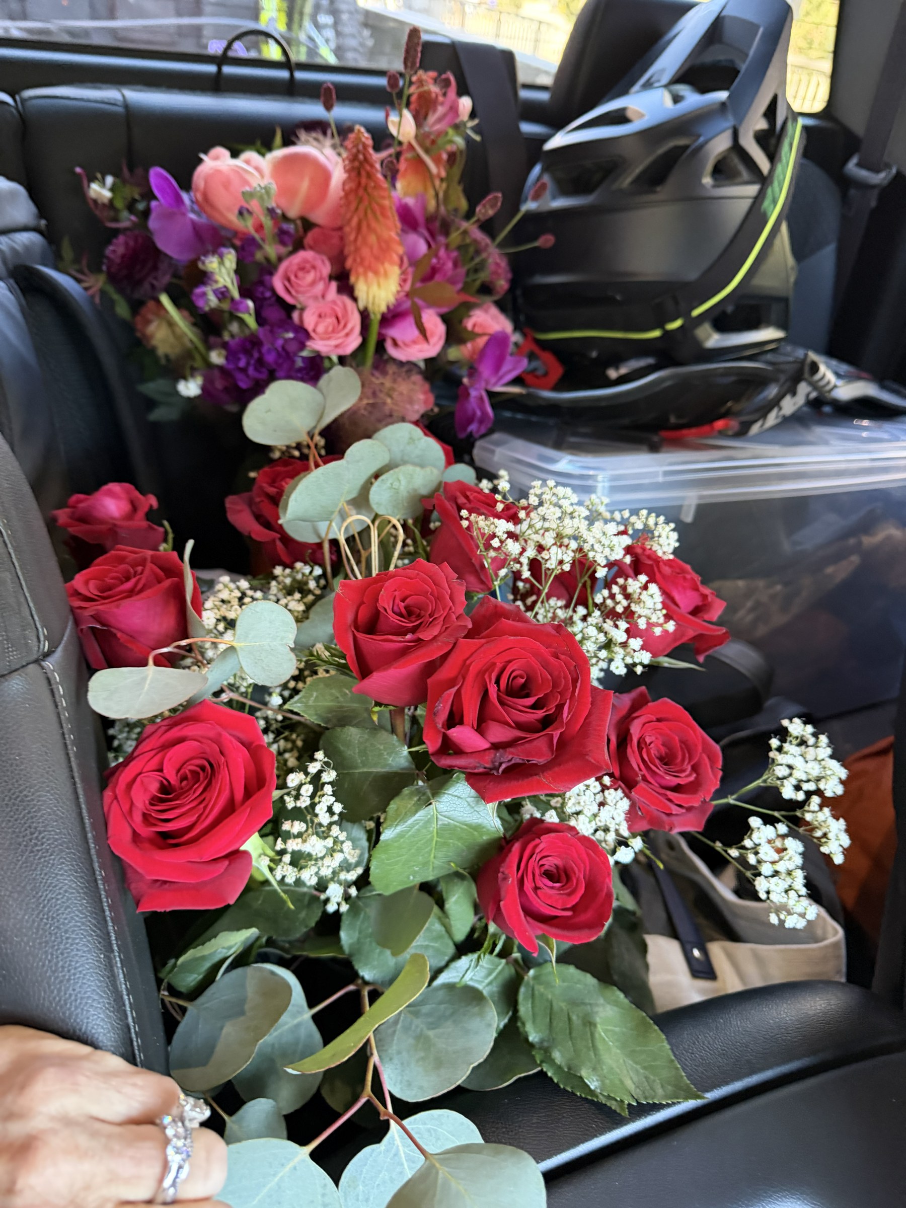 The wedding flowers packed for the journey home